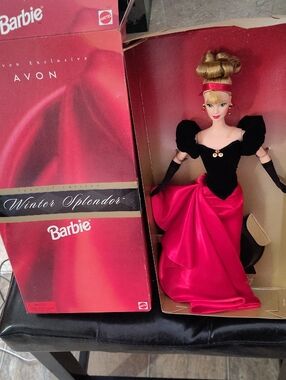 1994 Avon Winter Splendor Barbie Doll - Black & Hot Pink Gown
